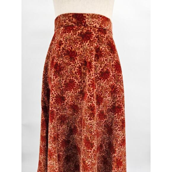 Vtg 70s Crazy Horse Women's 13/14 Maroon Western Floral Midi A-Line Skirt - Picture 2 of 6